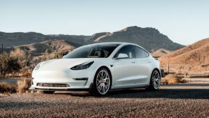 tesla, car, road