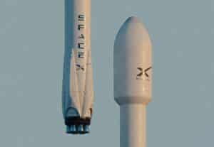a spacex rocket is flying in the sky