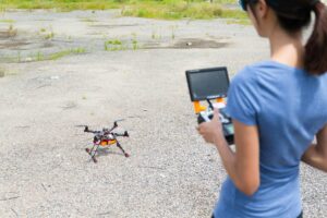Woman control with drone