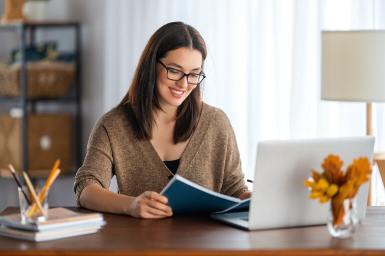 young woman working at home