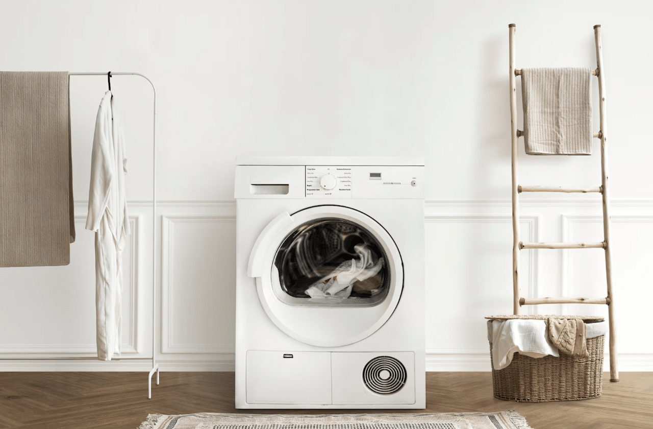 Une lave-linge hublot dans un salon.