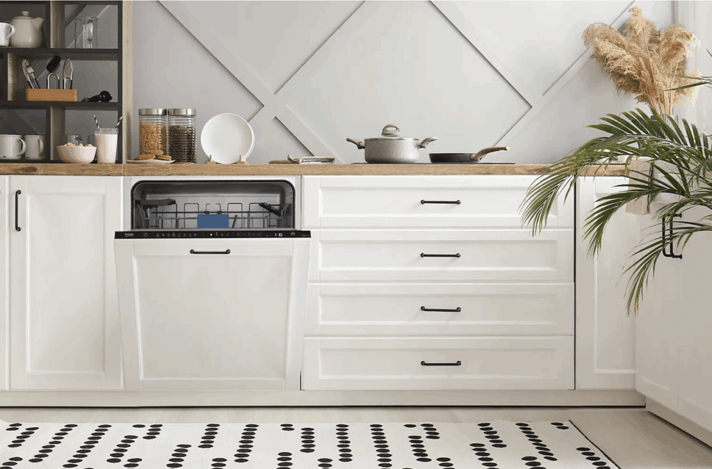 Une cuisine moderne avec un lave-vaisselle encastrable.