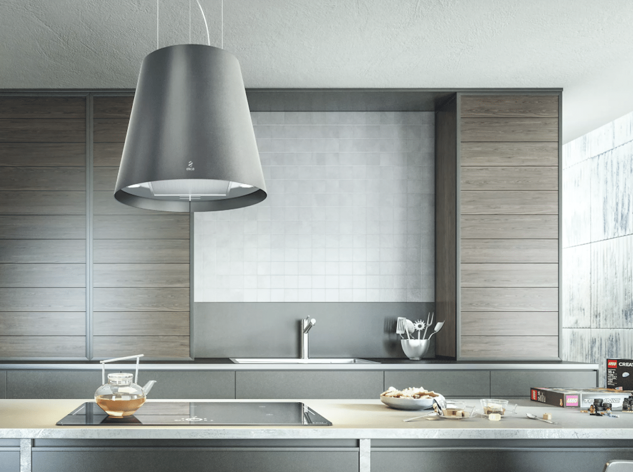 Une hotte Elica dans une cuisine moderne.