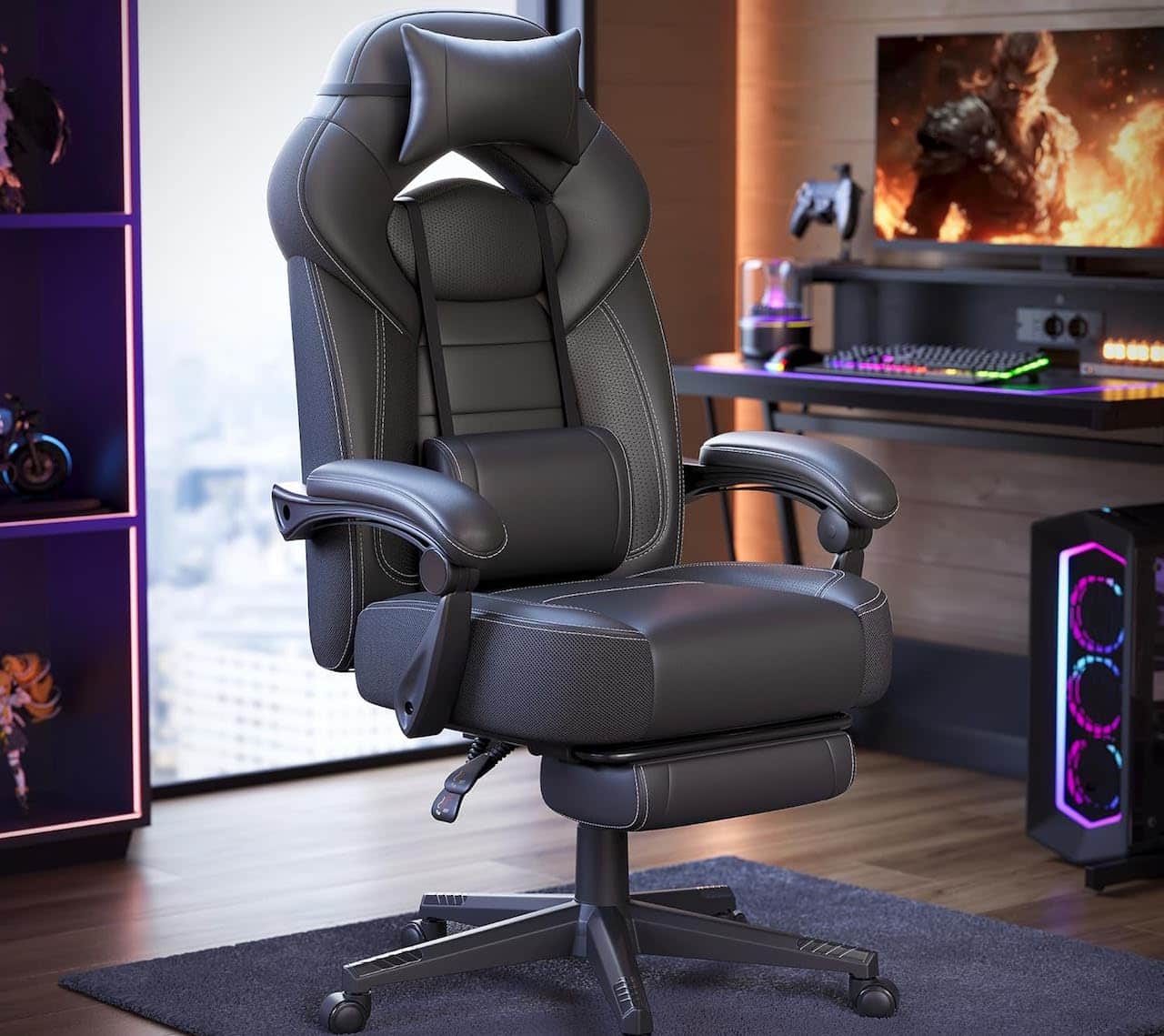 Un fauteuil gamer dans une chambre.