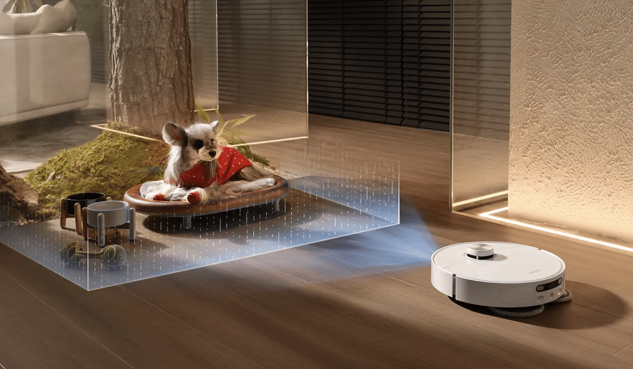 Un salon moderne avec un aspirateur poils d'animaux.