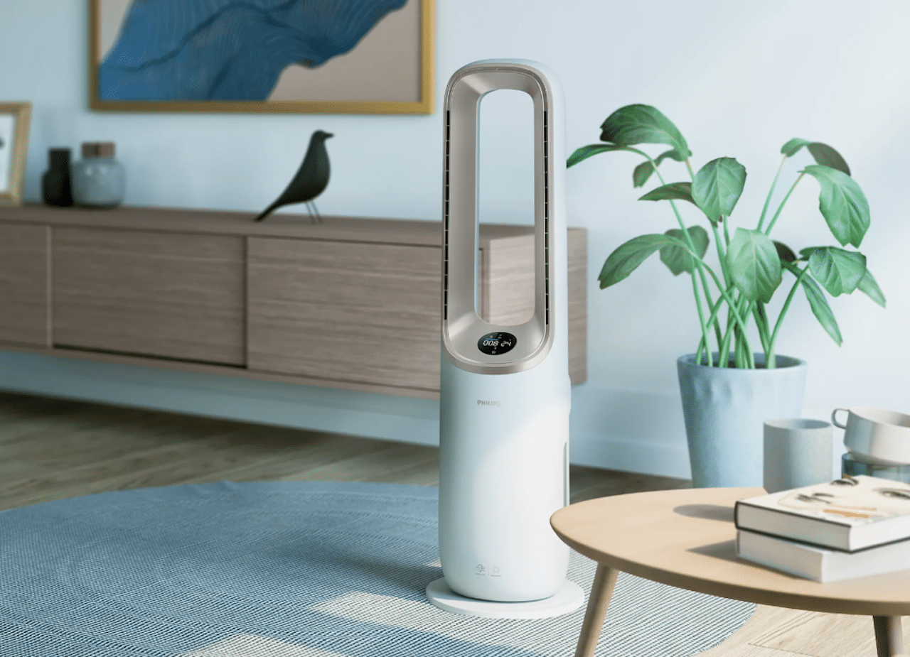 Un purificateur d'air dans un salon moderne.