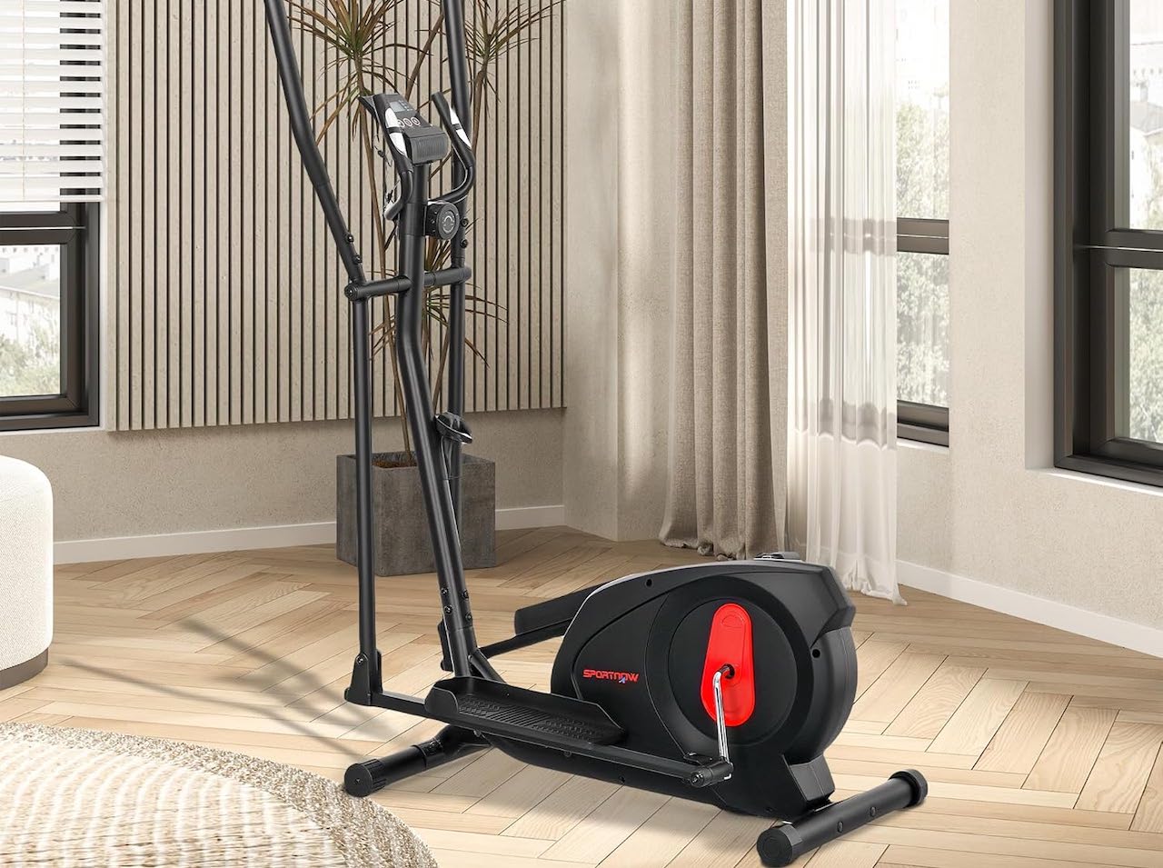 Un vélo elliptique dans un appartement moderne.