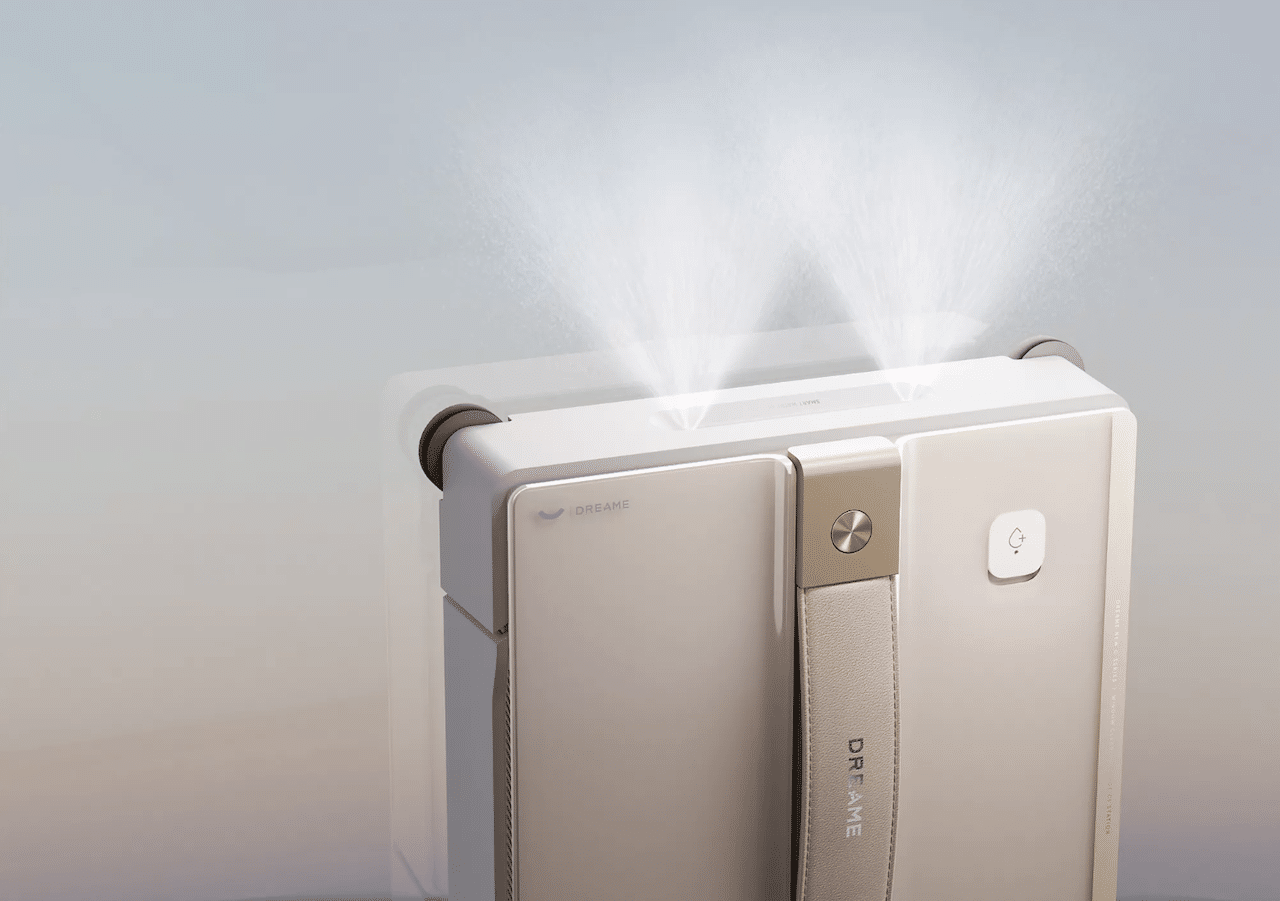 Zoom sur un robot nettoyeur de vitre.