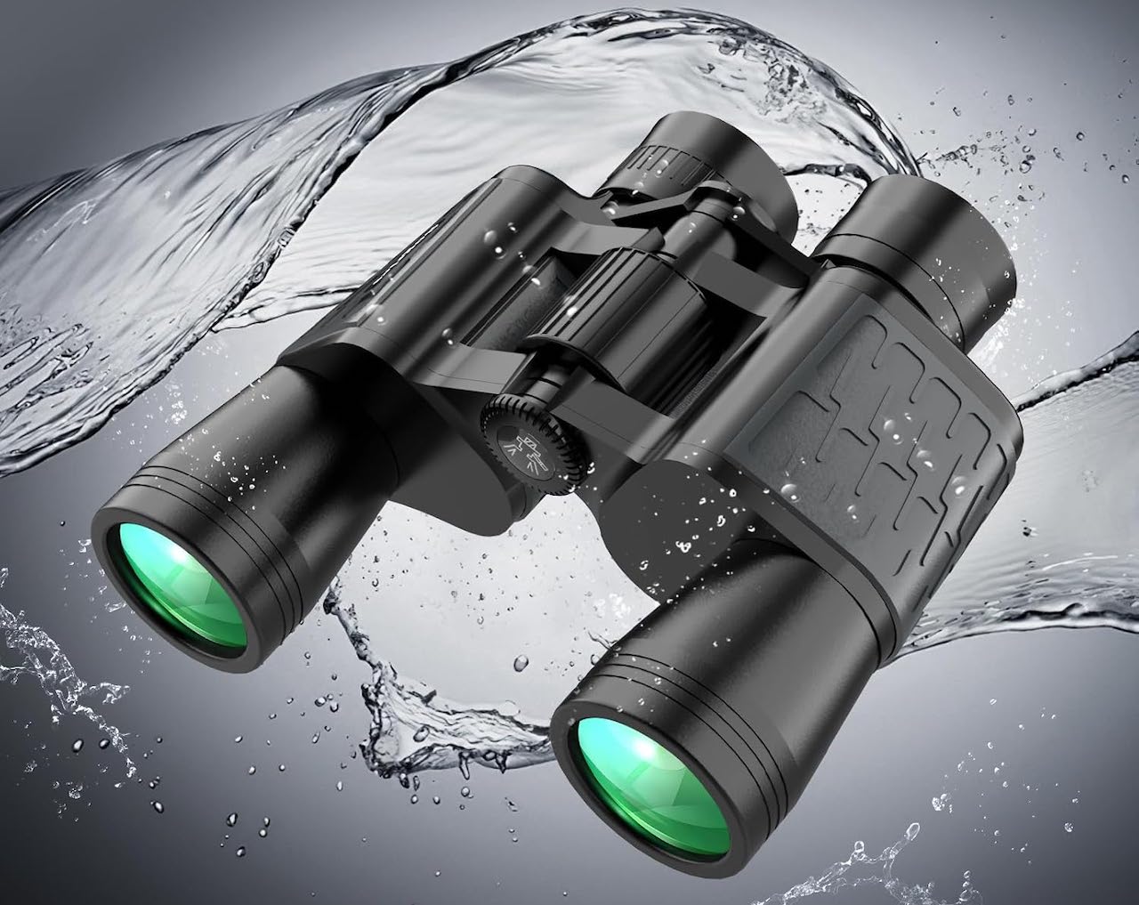 Des jumelles d'observation sur un fond gris.