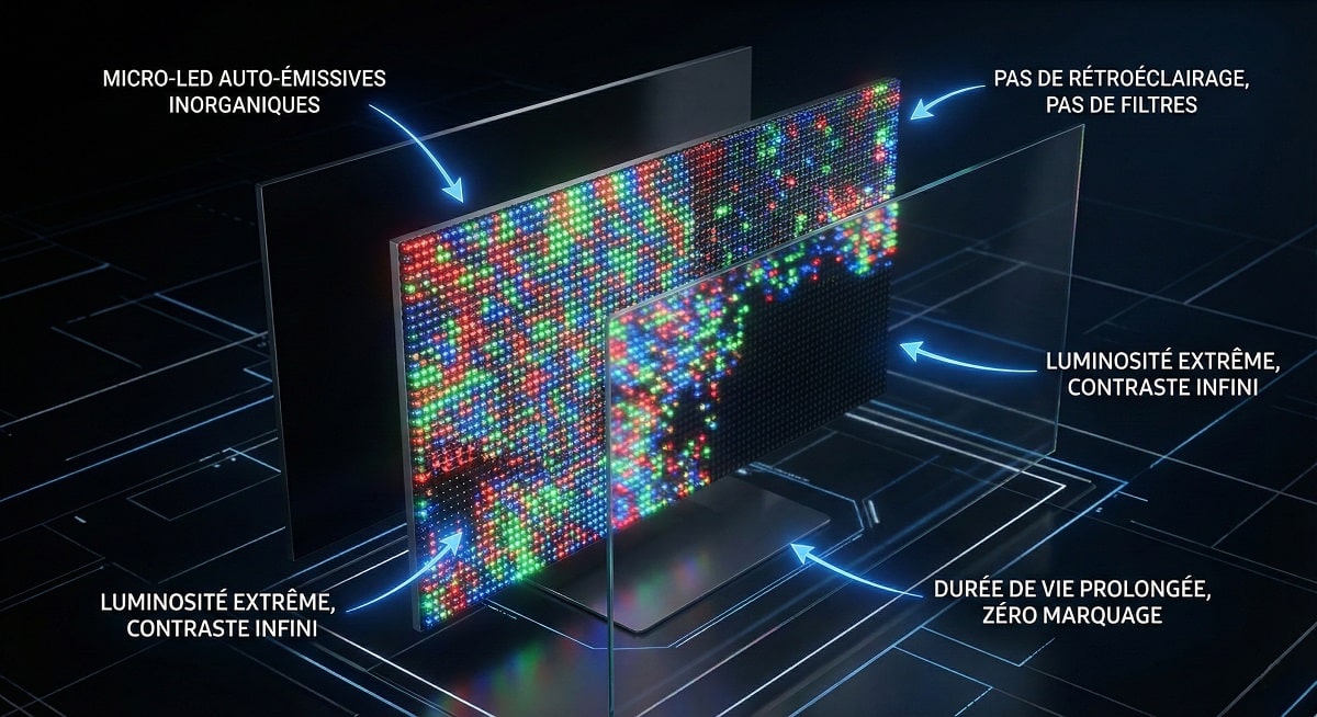 Illustration du fonctionnement de la technologie Micro-LED