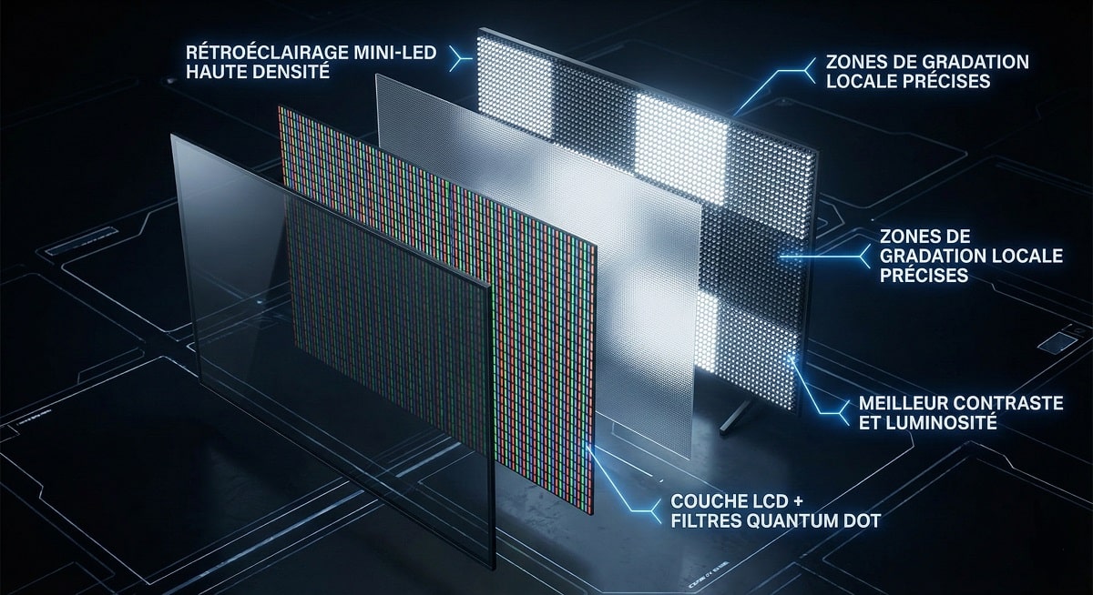 Illustration du fonctionnement de la technologie Mini-LED