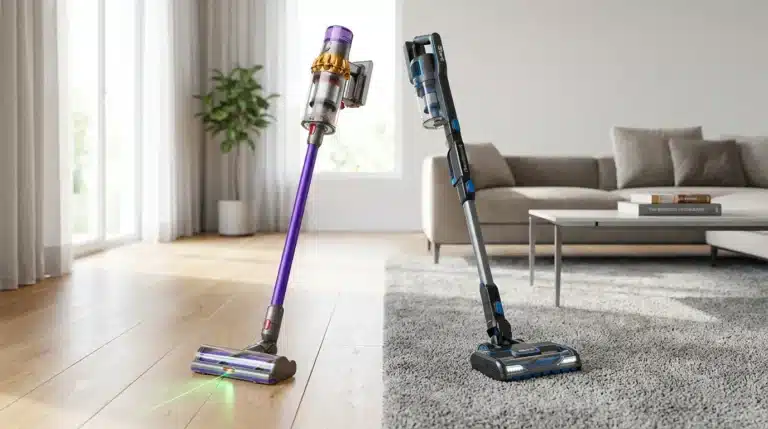 Comparatif aspirateur balai Dyson V15 Detect VS Shark PowerDetect Clean IP3251EUT