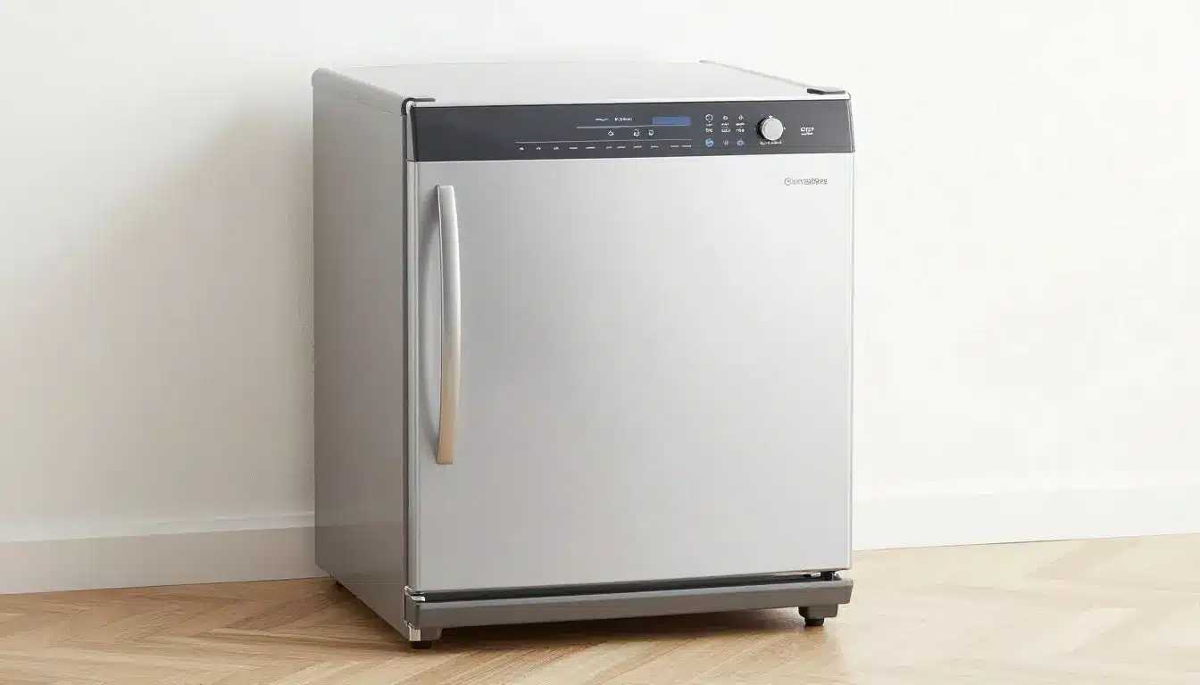 Un petit réfrigérateur en acier inoxydable