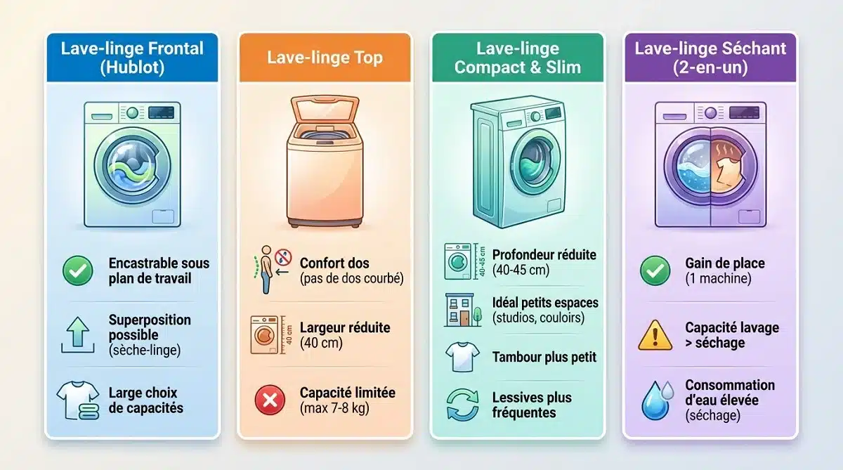 Infograhie comparant les différents types de lave-linge