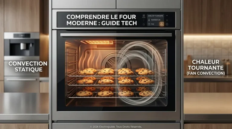 Un four moderne dans lequel cuisent des cookies. Le four est divisé en 2 parties, une pour la chaleur tournante et l'autre pour la convection naturelle