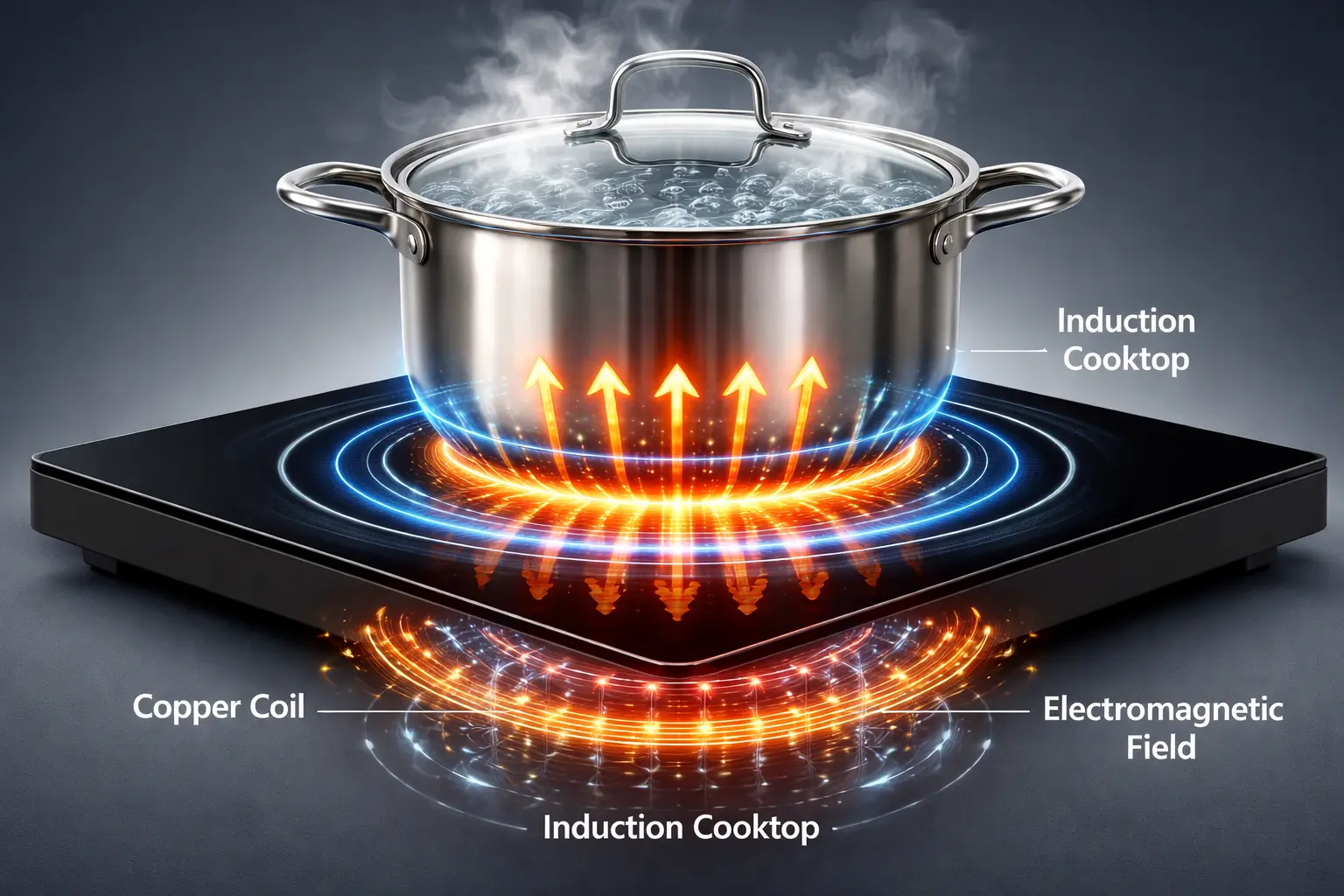 Infographie illustrant le principe de fonctionnement de l'induction