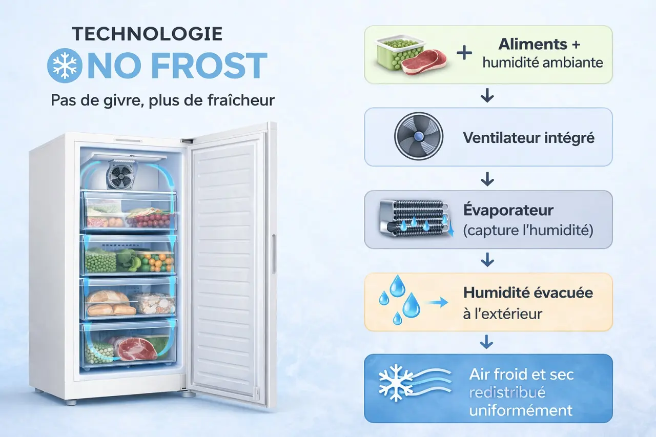 Infographie expliquant le fonctionnement du froid No-Frost