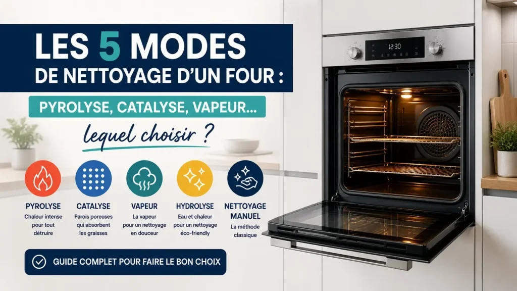 Infographie illustrant les 5 modes de nettoyage d'un four électrique