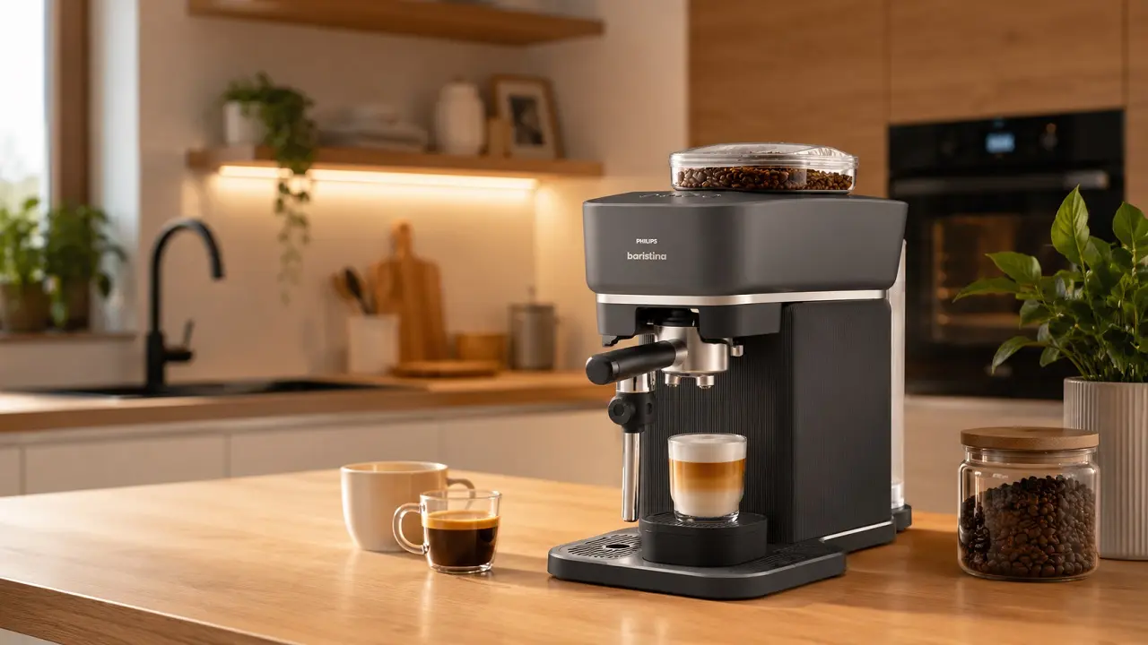 La machine à café à grains Philips Baristina Latte dans une cuisine moderne