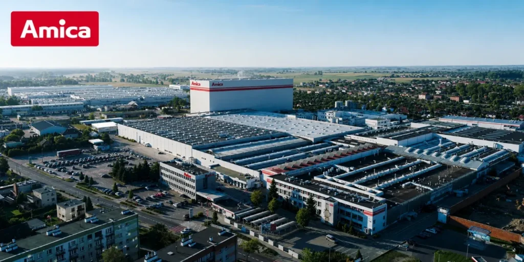 Vue aérienne d'une usine de production de la marque Amica.