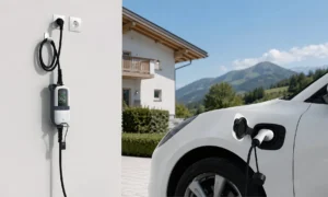 Un véhicule électrique en train de se recharger sur une borne de recharge à domicile