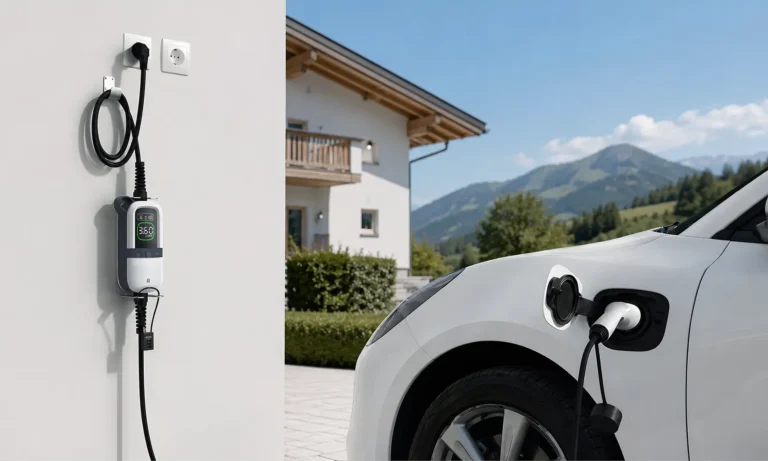 Un véhicule électrique en train de se recharger sur une borne de recharge à domicile