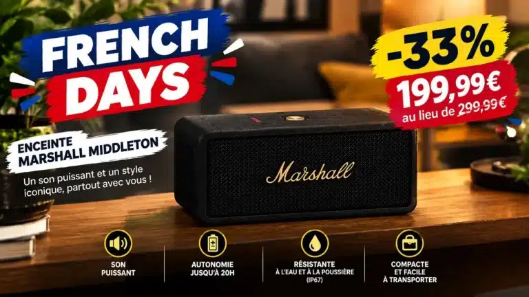 L'enceinte Marshall Middleton en promotion à 199,99€ durant les French Days 2026