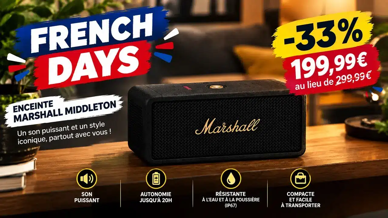 L'enceinte Marshall Middleton en promotion à 199,99€ durant les French Days 2026