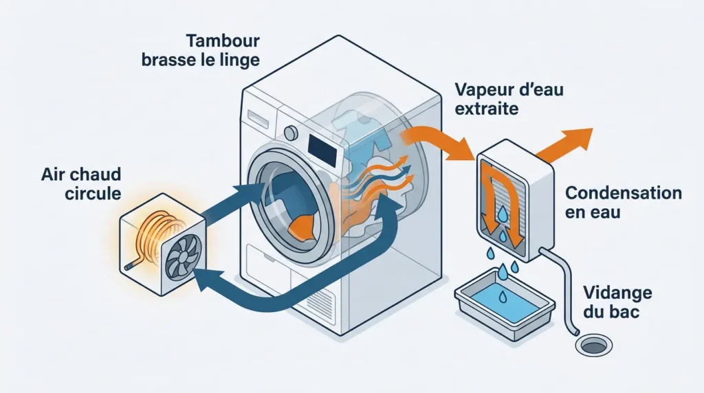 Schéma didactique du fonctionnement d'un sèche-linge